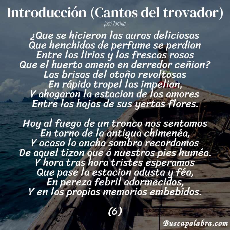 Poema Introducción (Cantos del trovador) de José Zorrilla con fondo de barca