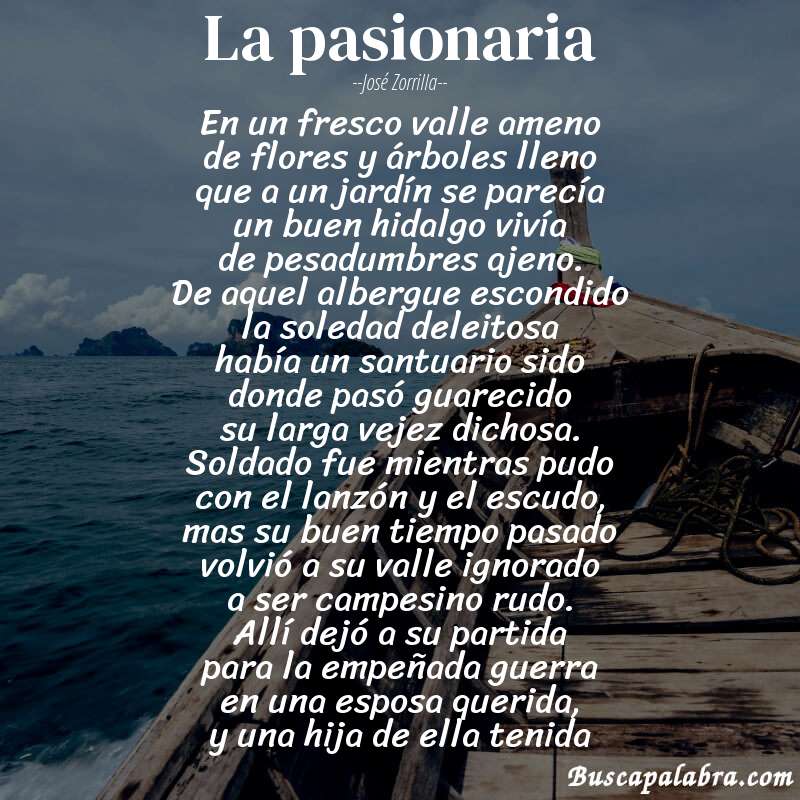 Poema La pasionaria de José Zorrilla con fondo de barca