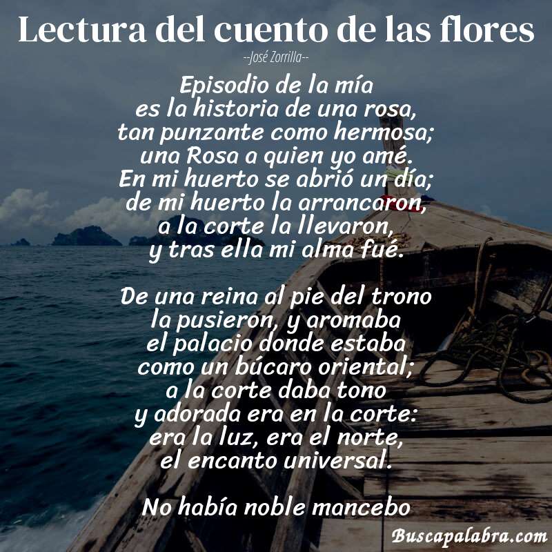 Poema Lectura del cuento de las flores de José Zorrilla con fondo de barca