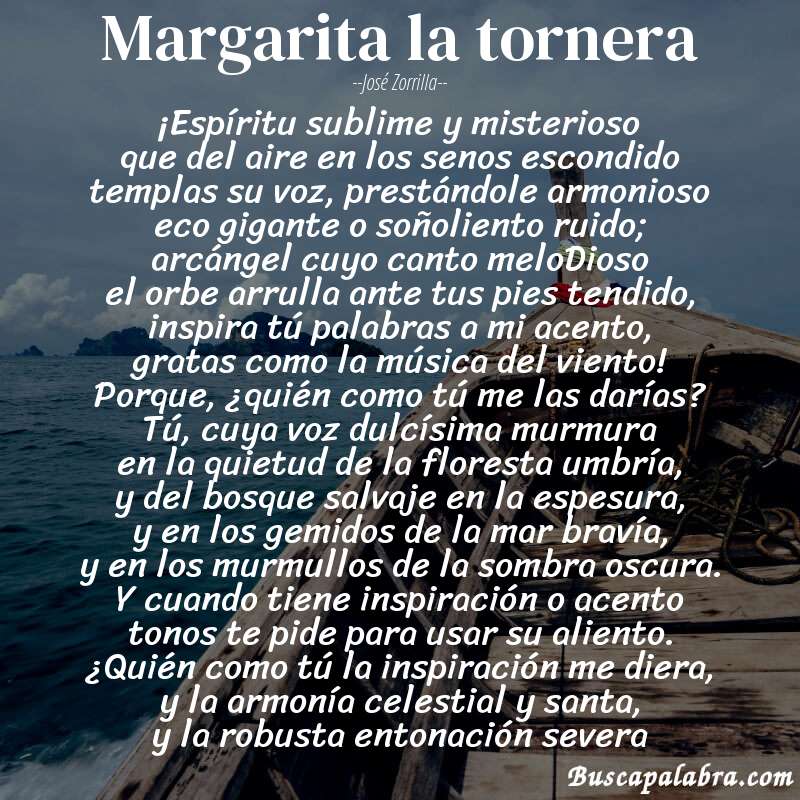Poema Margarita la tornera de José Zorrilla con fondo de barca