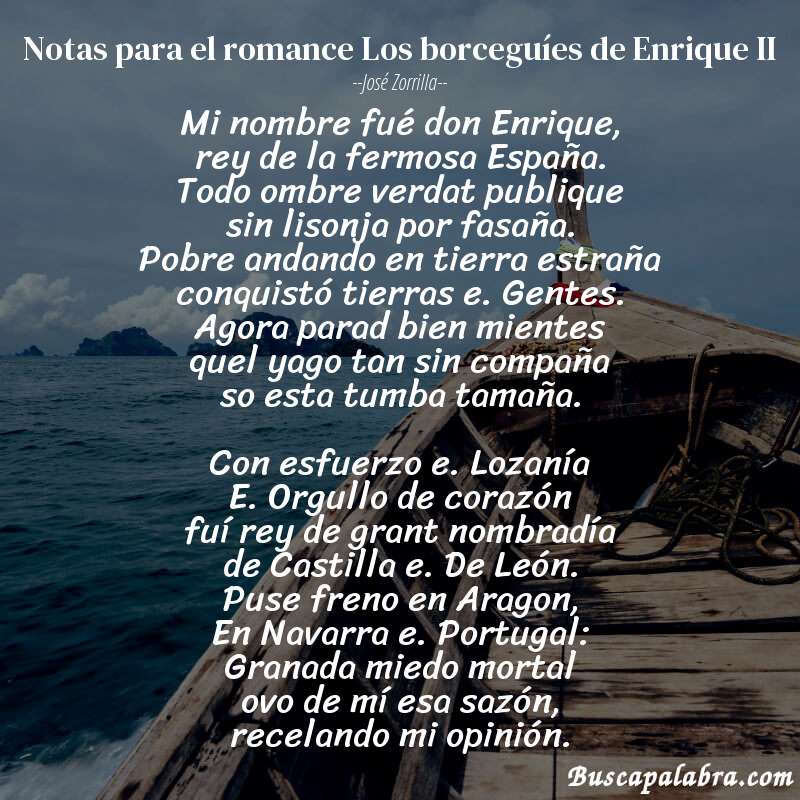 Poema Notas para el romance Los borceguíes de Enrique II de José Zorrilla con fondo de barca
