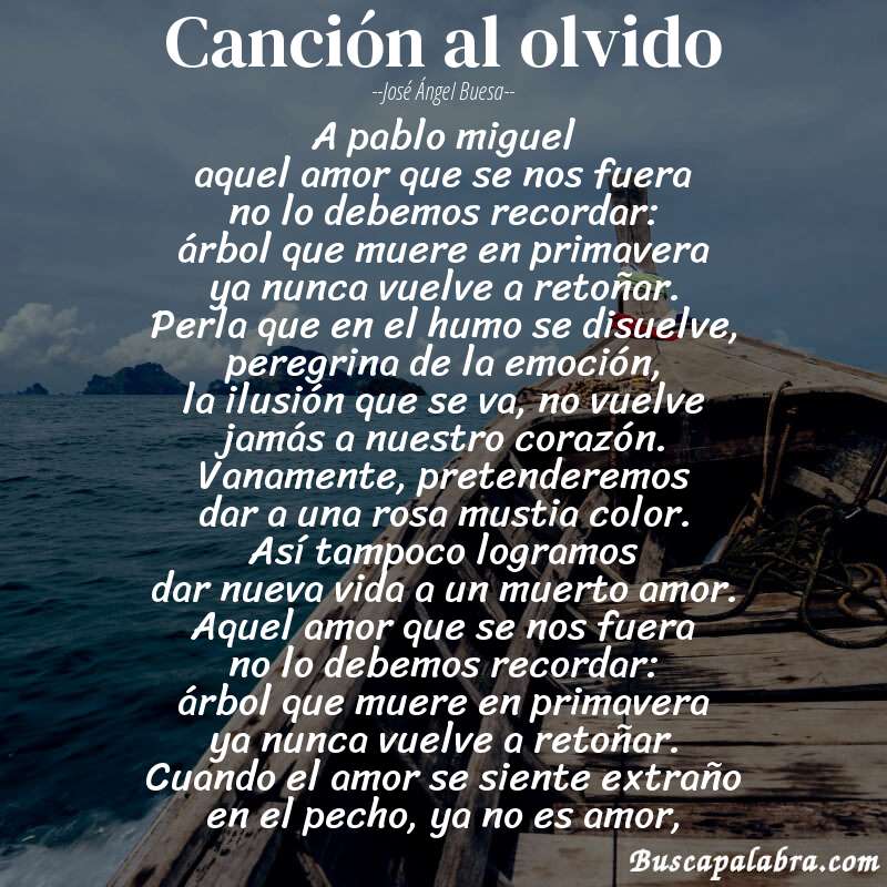 Poema canción al olvido de José Ángel Buesa con fondo de barca
