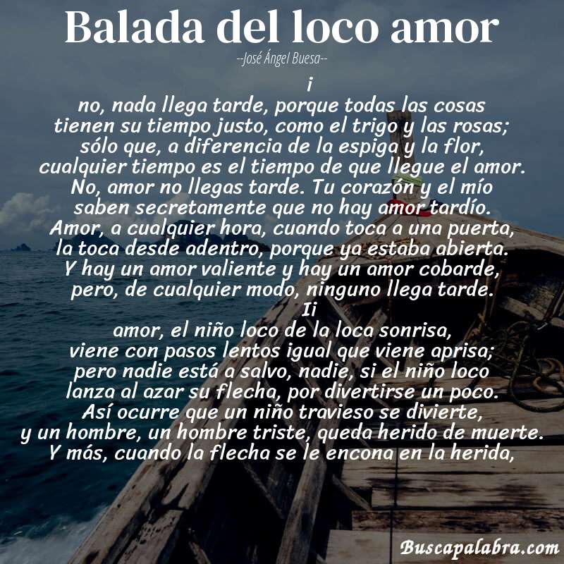Poema balada del loco amor de José Ángel Buesa con fondo de barca