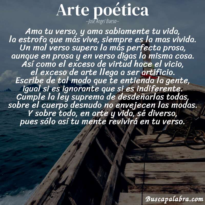 Poema arte poética de José Ángel Buesa con fondo de barca