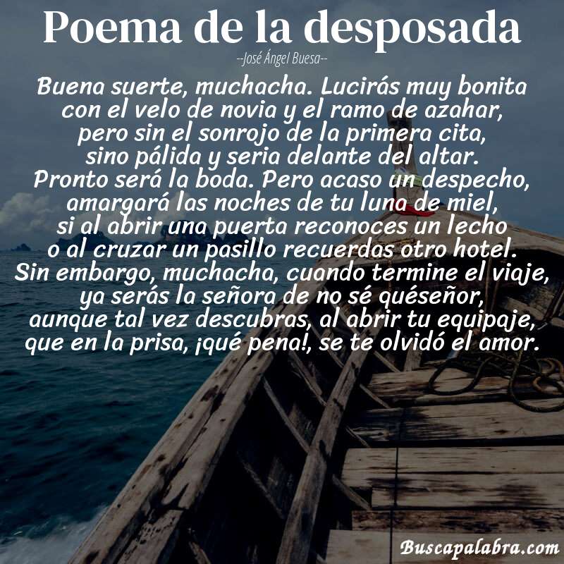 Poema poema de la desposada de José Ángel Buesa con fondo de barca