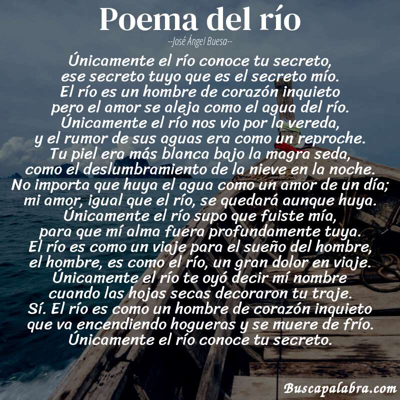 Poema poema del río de José Ángel Buesa con fondo de barca
