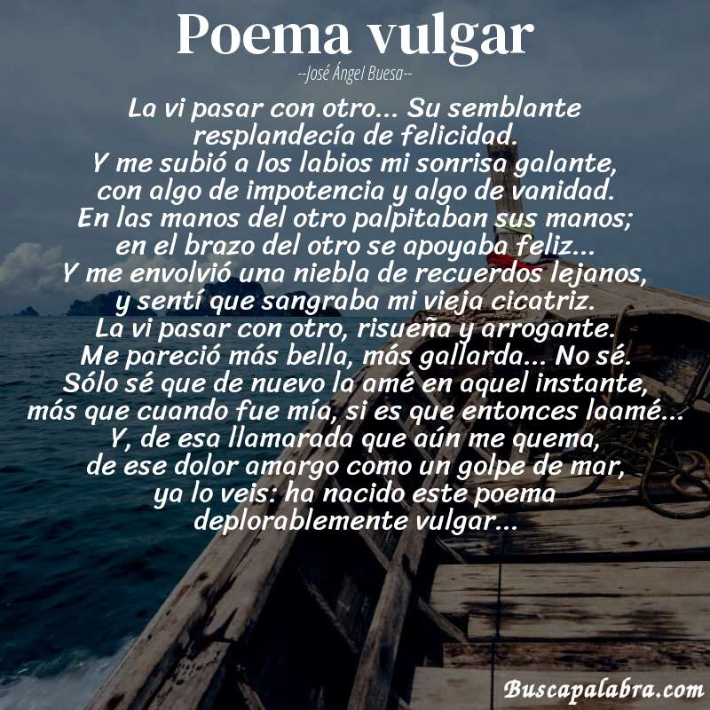 Poema poema vulgar de José Ángel Buesa con fondo de barca