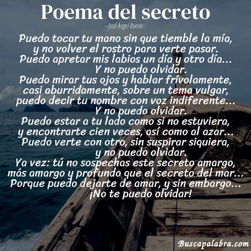 Poema poema del secreto de José Ángel Buesa con fondo de barca