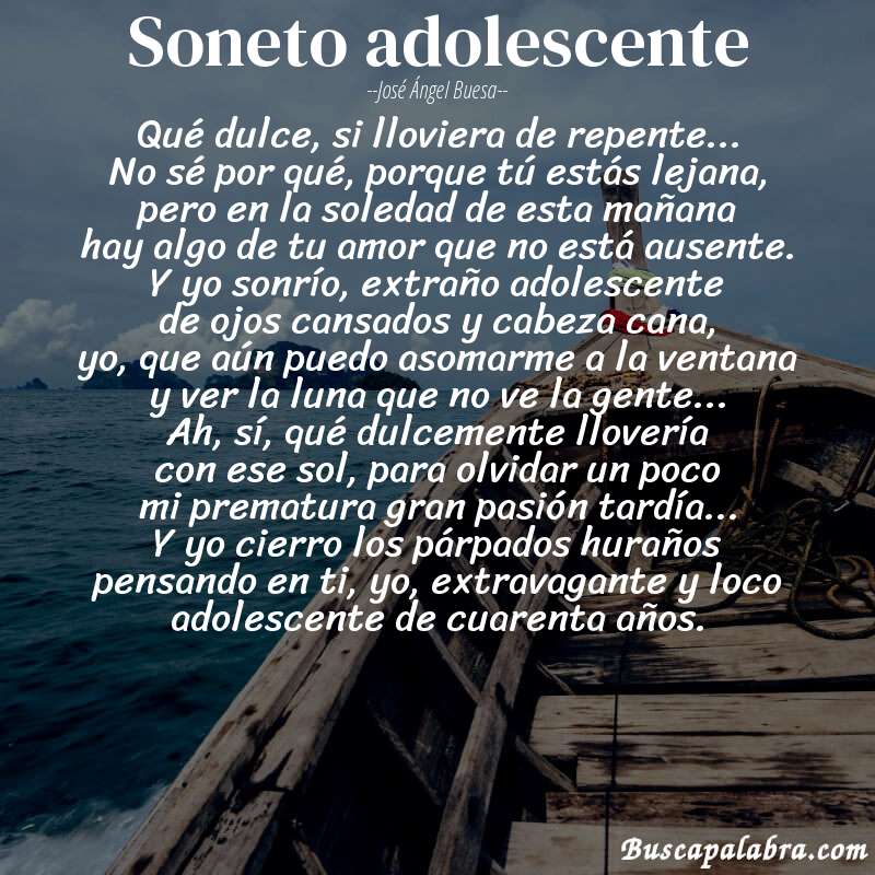 Poema soneto adolescente de José Ángel Buesa con fondo de barca