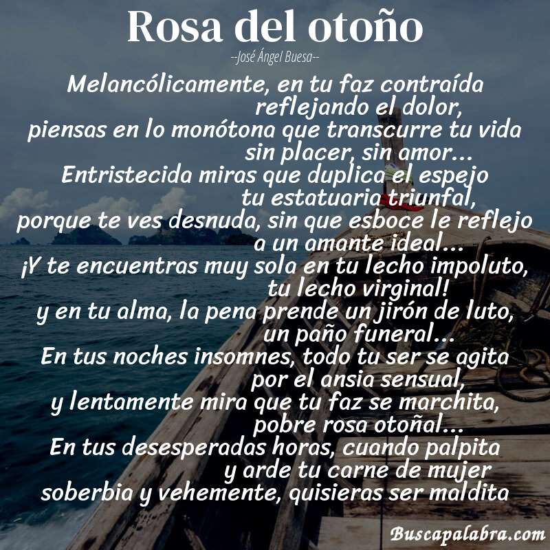 Poema rosa del otoño de José Ángel Buesa con fondo de barca