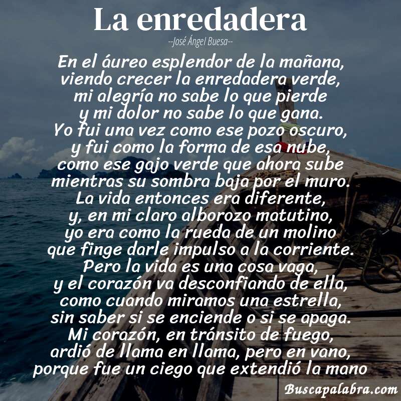 Poema la enredadera de José Ángel Buesa con fondo de barca