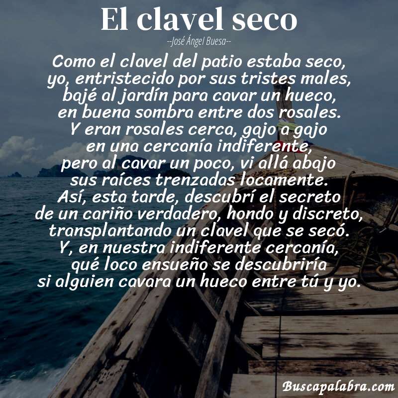 Poema el clavel seco de José Ángel Buesa con fondo de barca