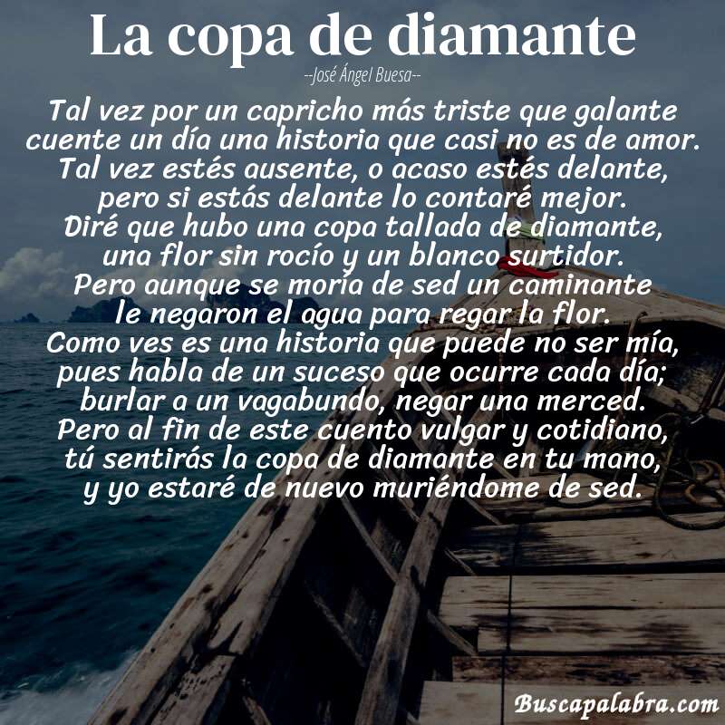Poema la copa de diamante de José Ángel Buesa con fondo de barca