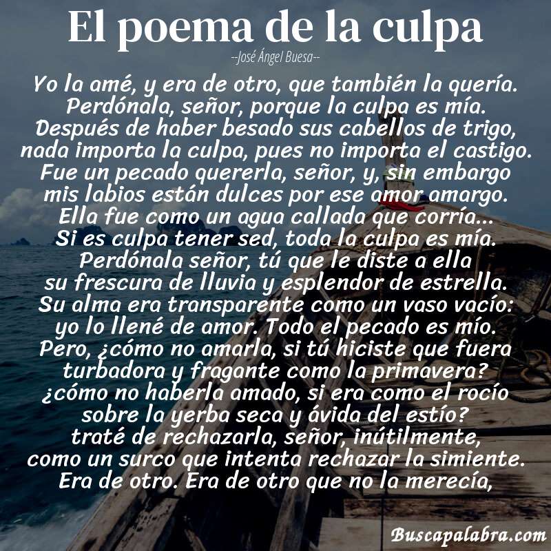 Poema el poema de la culpa de José Ángel Buesa con fondo de barca