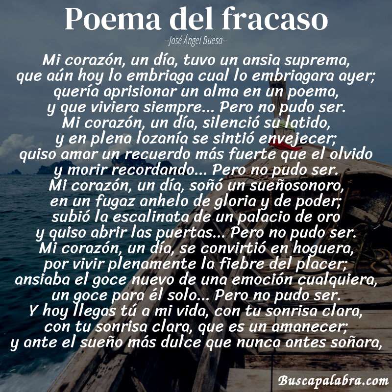 Poema poema del fracaso de José Ángel Buesa con fondo de barca
