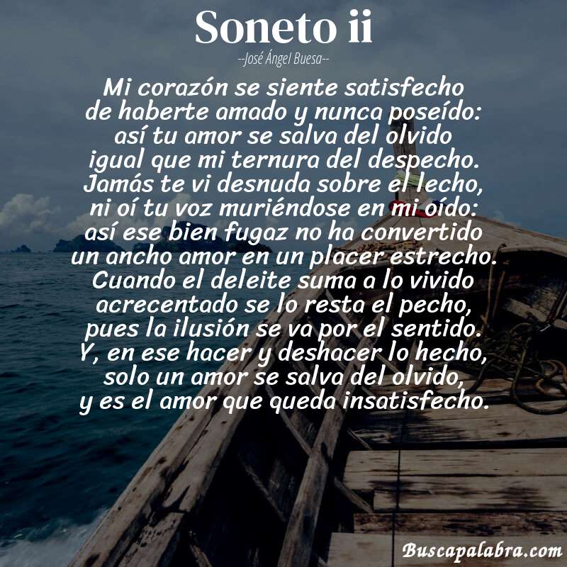 Poema soneto ii de José Ángel Buesa con fondo de barca