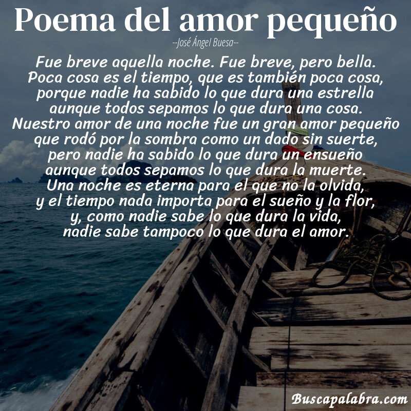 Poema poema del amor pequeño de José Ángel Buesa con fondo de barca