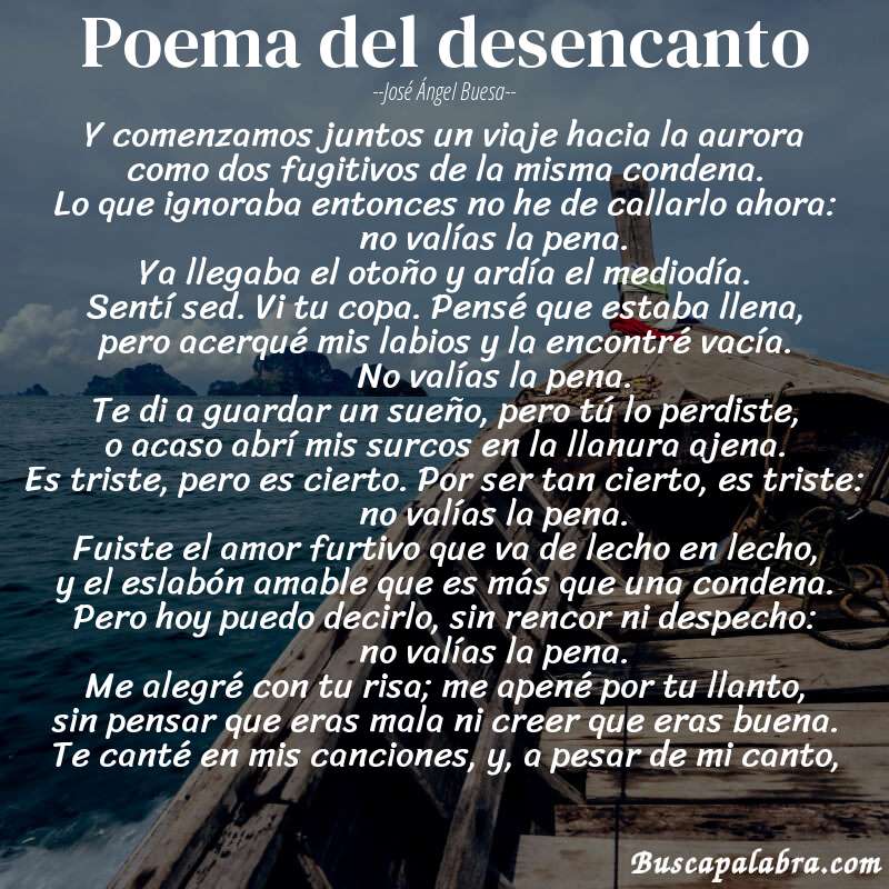 Poema poema del desencanto de José Ángel Buesa con fondo de barca