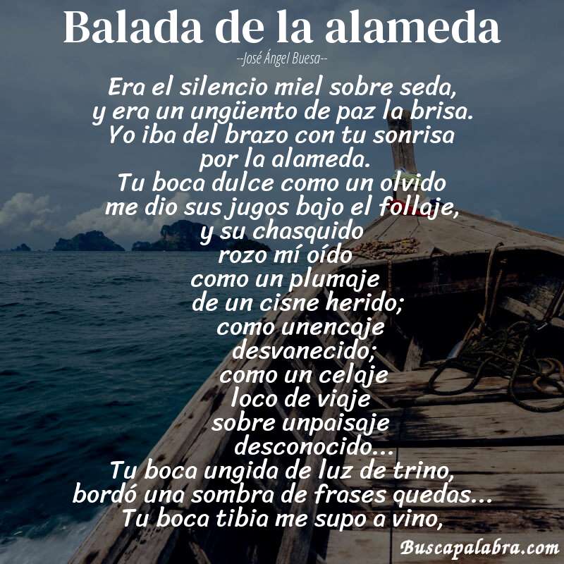 Poema balada de la alameda de José Ángel Buesa con fondo de barca