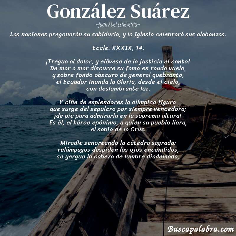 Poema González Suárez de Juan Abel Echeverría con fondo de barca