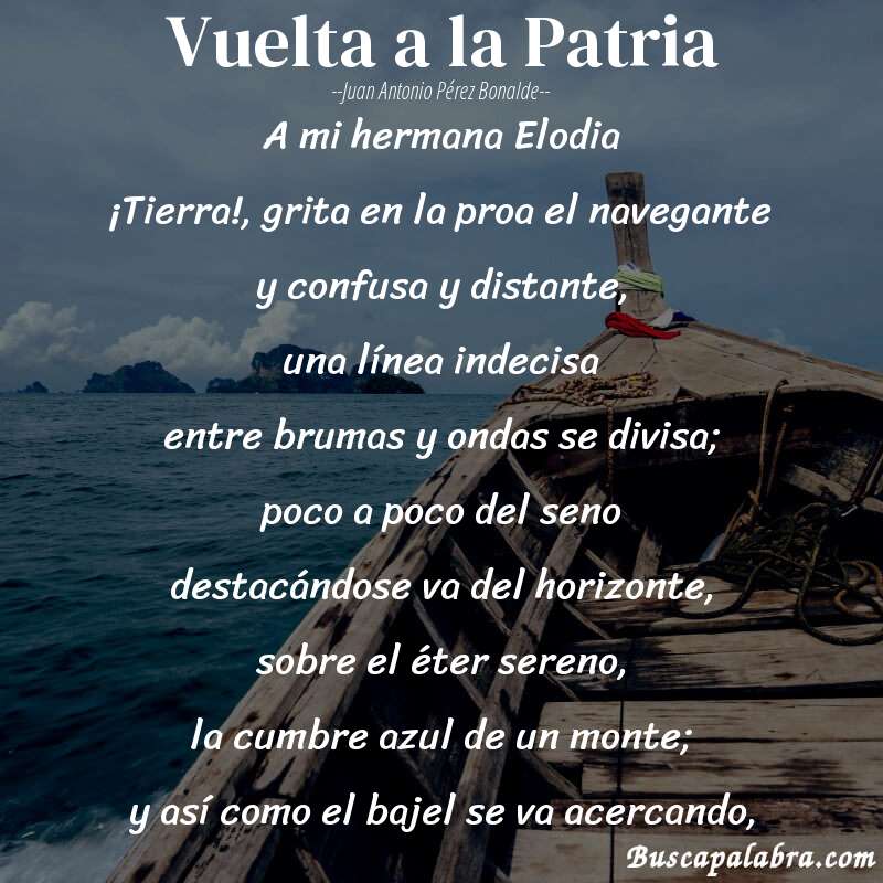 Poema Vuelta a la Patria de Juan Antonio Pérez Bonalde con fondo de barca