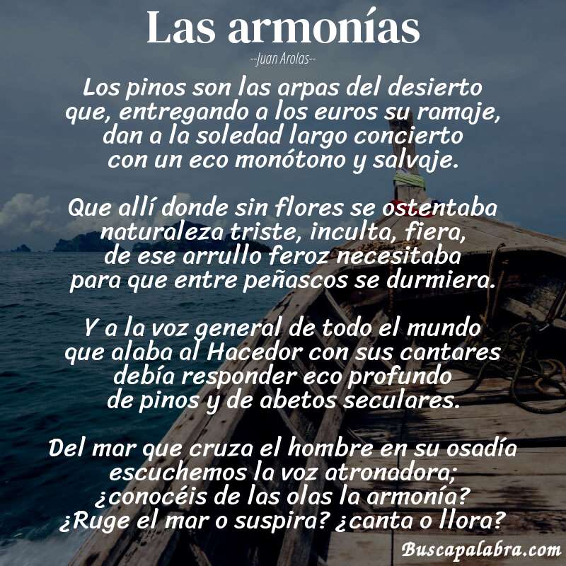 Poema Las armonías de Juan Arolas con fondo de barca