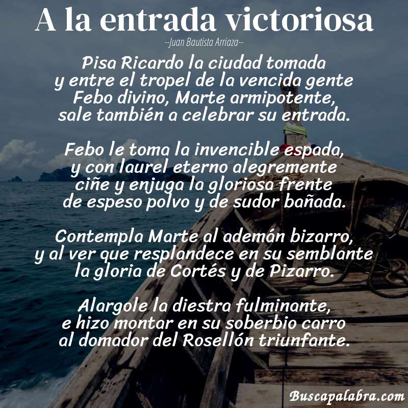 Poema A la entrada victoriosa de Juan Bautista Arriaza con fondo de barca