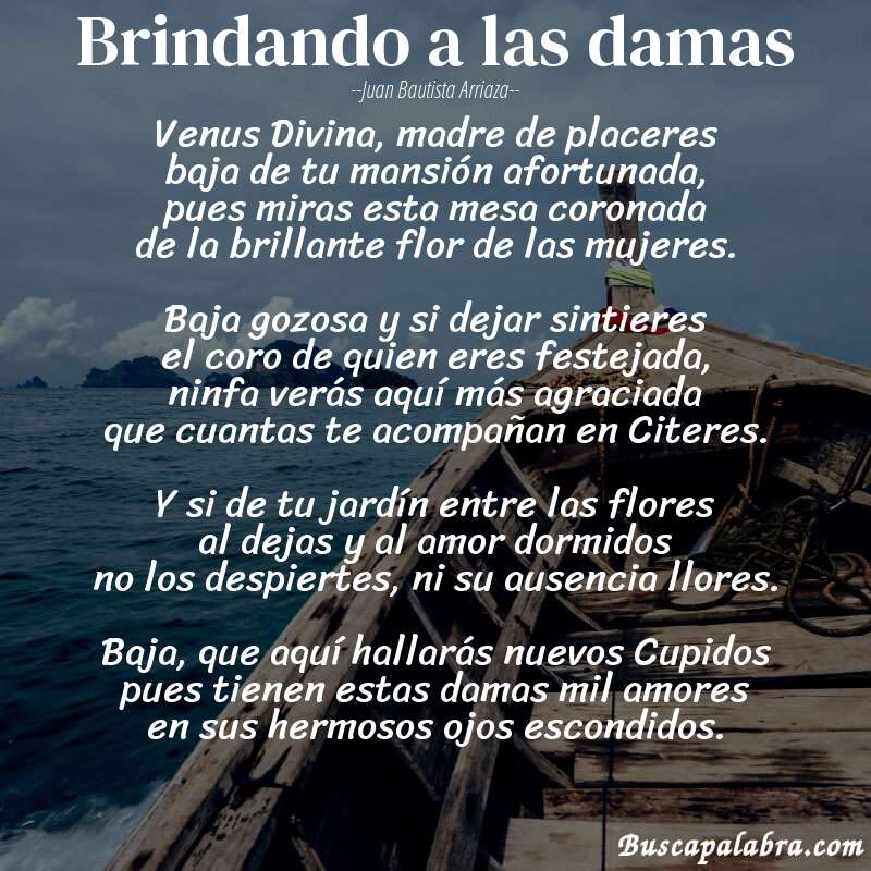 Poema Brindando a las damas de Juan Bautista Arriaza con fondo de barca