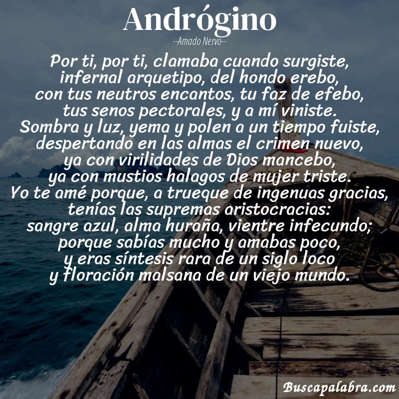 Poema andrógino de Amado Nervo con fondo de barca