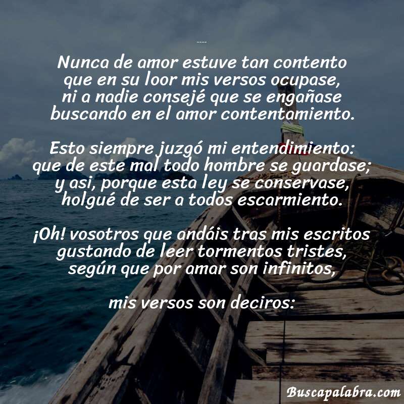 Poema Nunca de amor estuve tan contento de Juan Boscán con fondo de barca