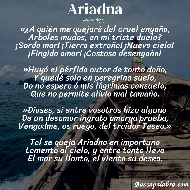 Poema Ariadna de Juan de Arguijo con fondo de barca
