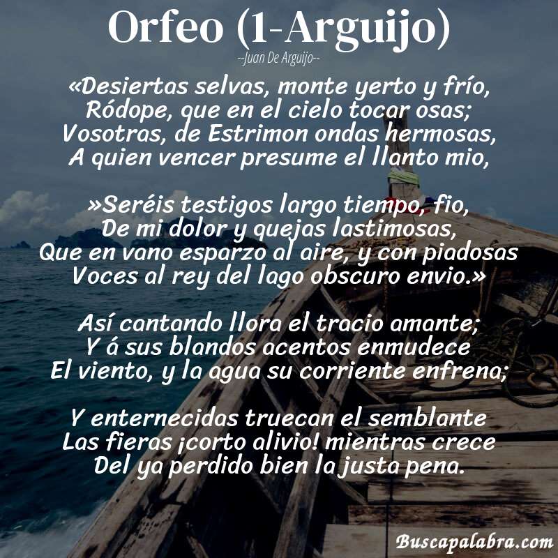 Poema Orfeo (1-Arguijo) de Juan de Arguijo con fondo de barca