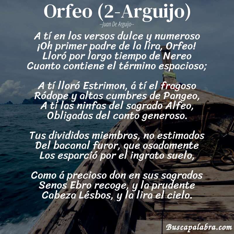 Poema Orfeo (2-Arguijo) de Juan de Arguijo con fondo de barca
