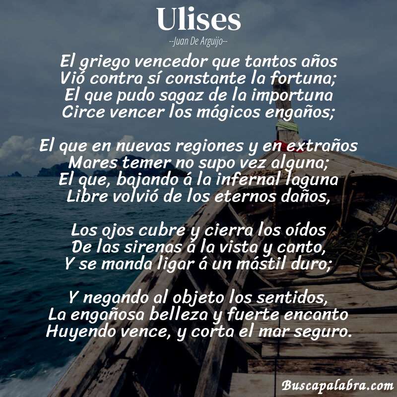 Poema Ulises de Juan de Arguijo con fondo de barca