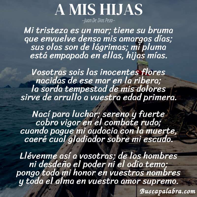 Poema A MIS HIJAS de Juan de Dios Peza con fondo de barca