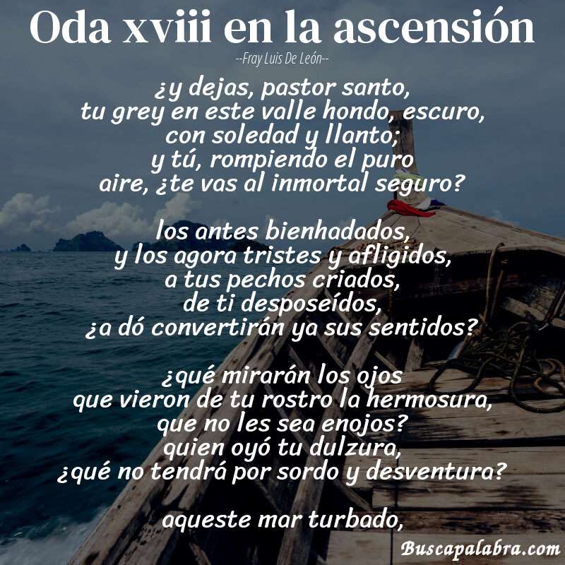 Poema oda xviii en la ascensión de Fray Luis de León con fondo de barca