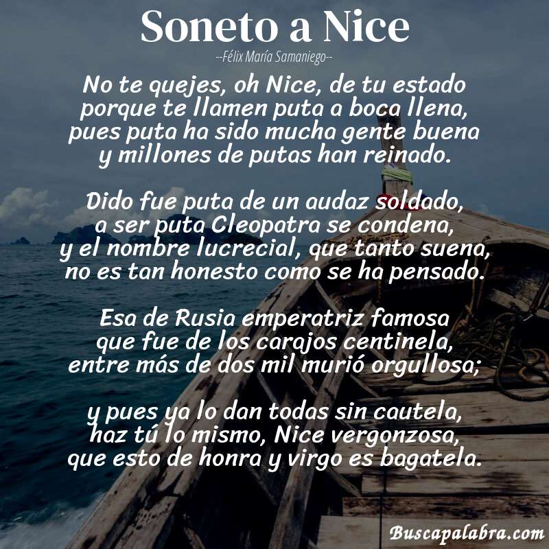 Poema Soneto a Nice de Félix María Samaniego con fondo de barca