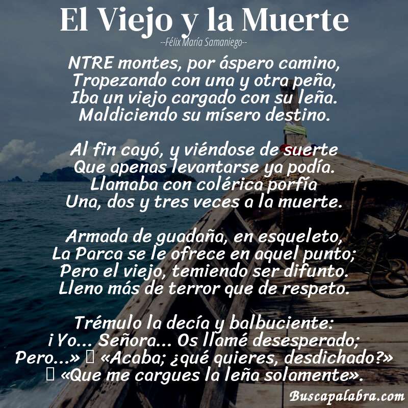 Poema El Viejo y la Muerte de Félix María Samaniego con fondo de barca