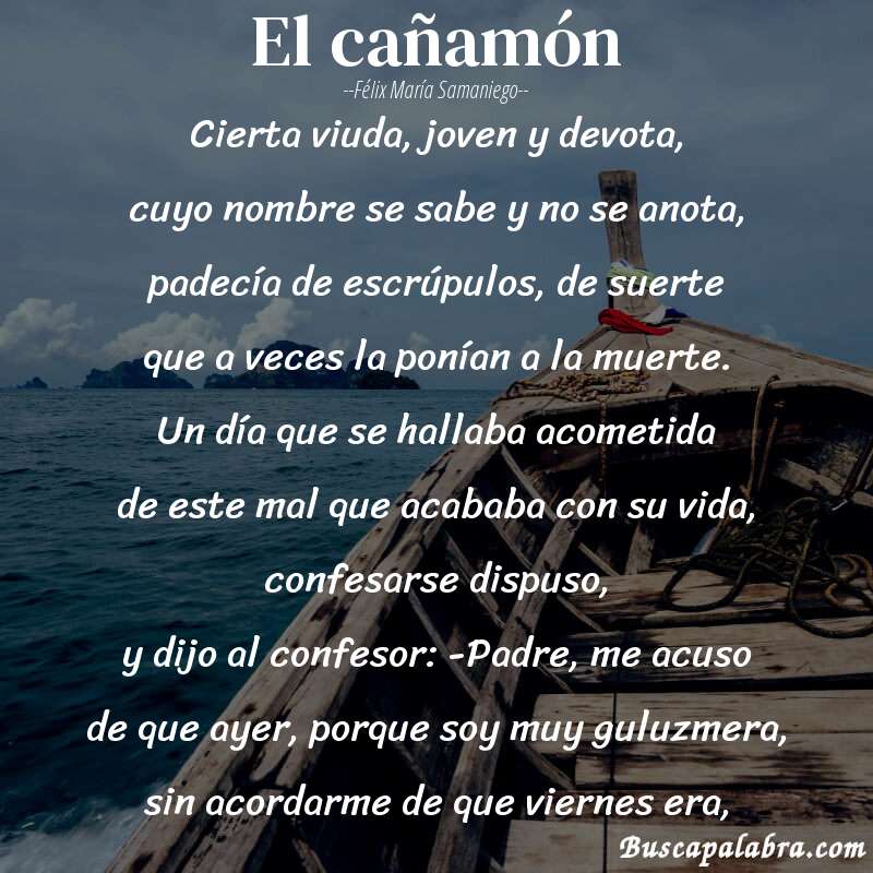 Poema El cañamón de Félix María Samaniego con fondo de barca