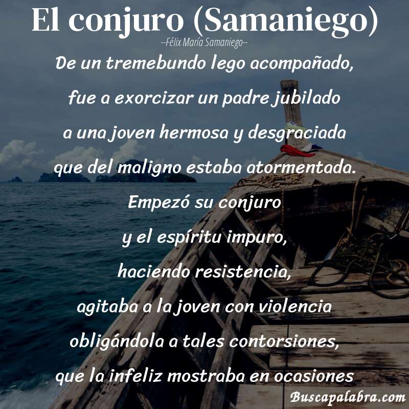 Poema El conjuro (Samaniego) de Félix María Samaniego con fondo de barca