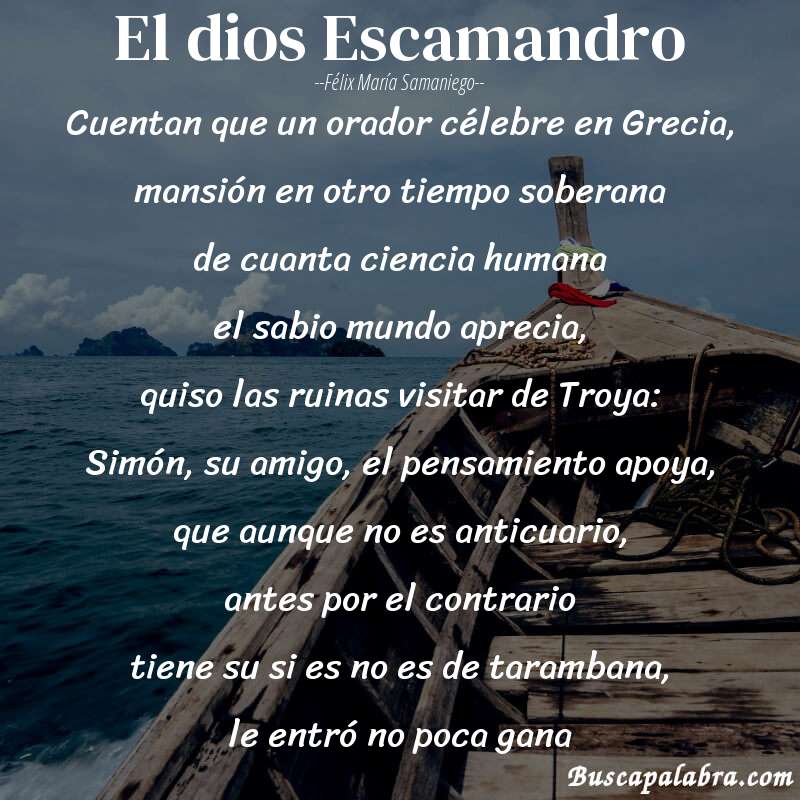 Poema El dios Escamandro de Félix María Samaniego con fondo de barca