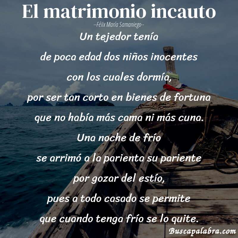 Poema El matrimonio incauto de Félix María Samaniego con fondo de barca