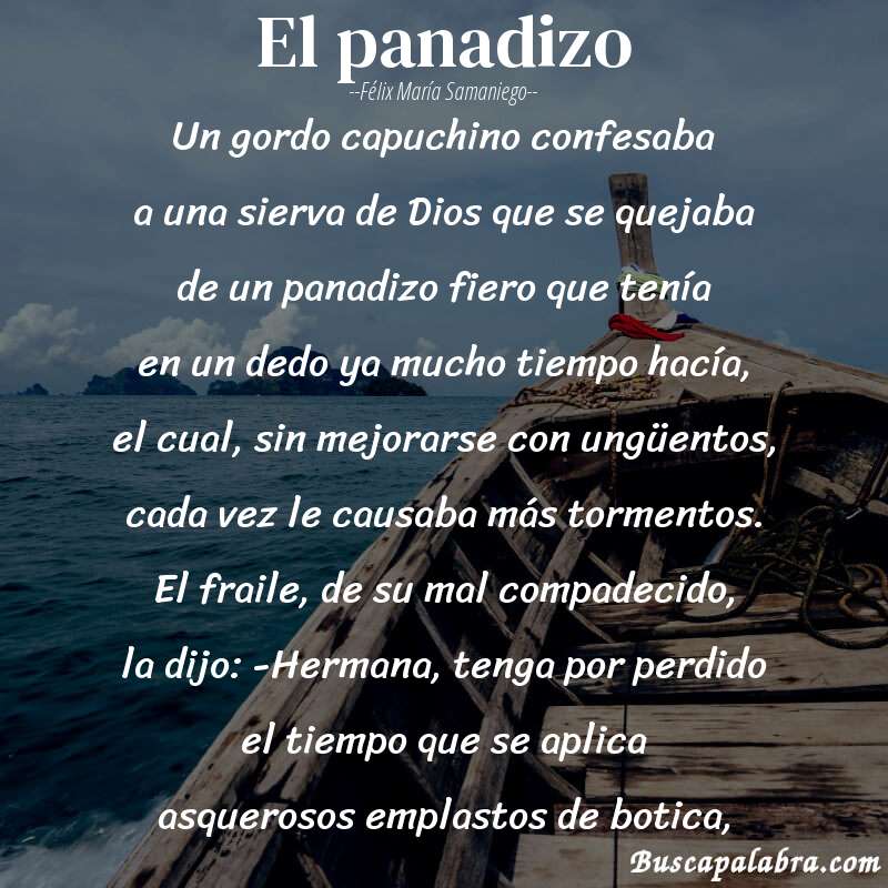 Poema El panadizo de Félix María Samaniego con fondo de barca