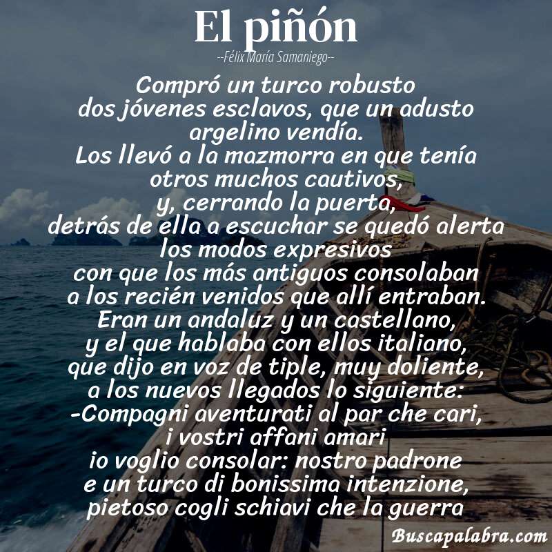 Poema El piñón de Félix María Samaniego con fondo de barca