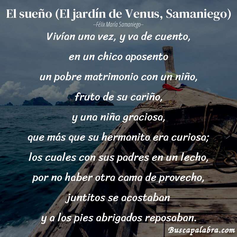 Poema El sueño (El jardín de Venus, Samaniego) de Félix María Samaniego con fondo de barca