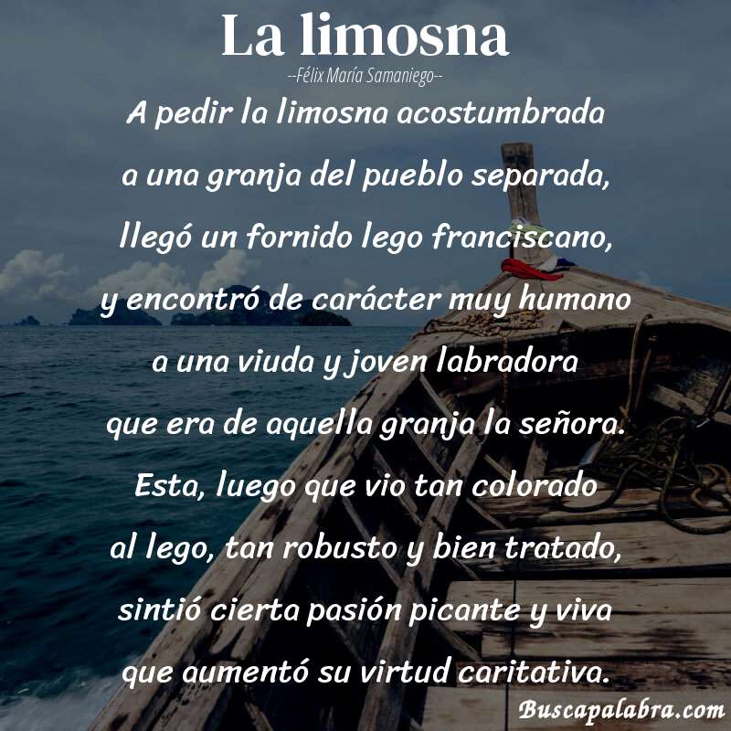 Poema La limosna de Félix María Samaniego con fondo de barca