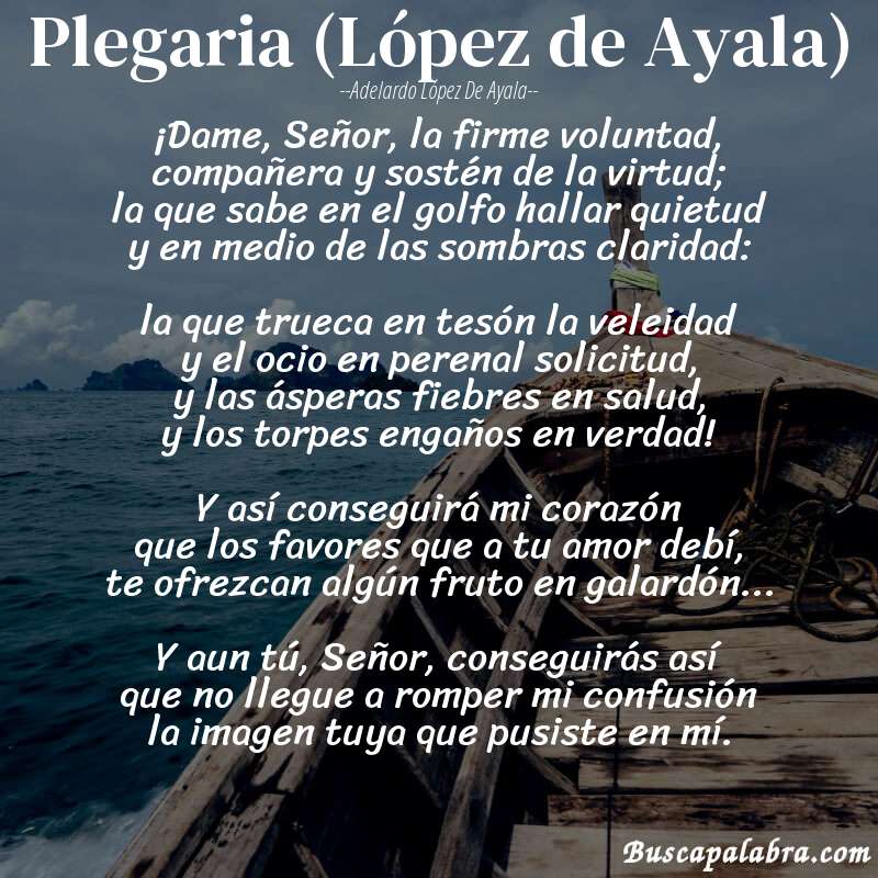 Poema Plegaria (López de Ayala) de Adelardo López de Ayala con fondo de barca