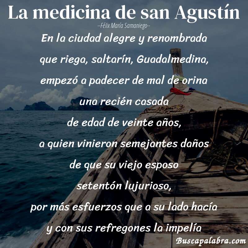 Poema La medicina de san Agustín de Félix María Samaniego con fondo de barca