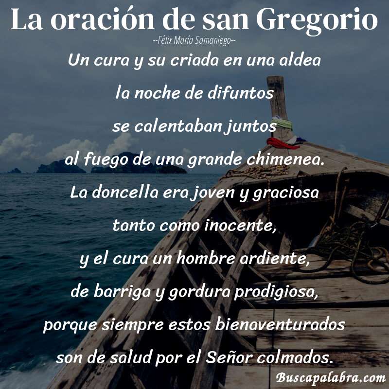 Poema La oración de san Gregorio de Félix María Samaniego con fondo de barca