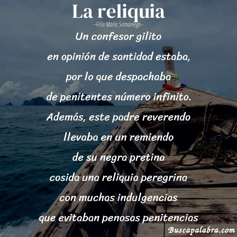 Poema La reliquia de Félix María Samaniego con fondo de barca